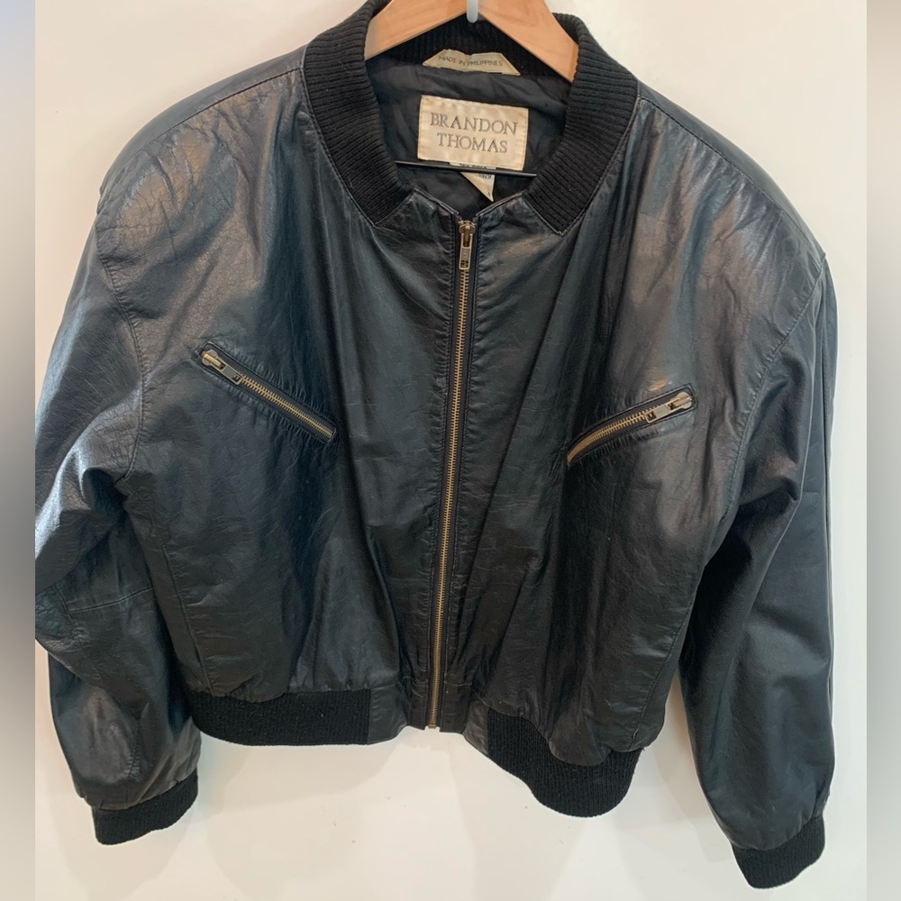 Brandon Thomas Black Leather Bomber Jacket woman’s size M